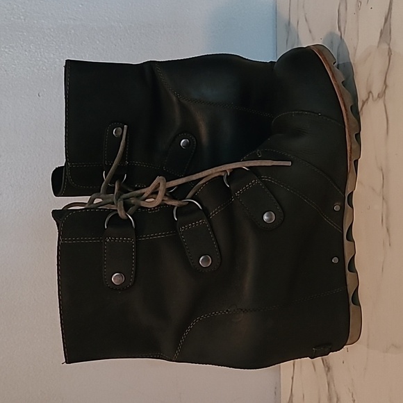 Sorel Joan Of Arctic Black Leather Suede Lace-up Wedge Waterproof Mid Boots 11 - Picture 10 of 14